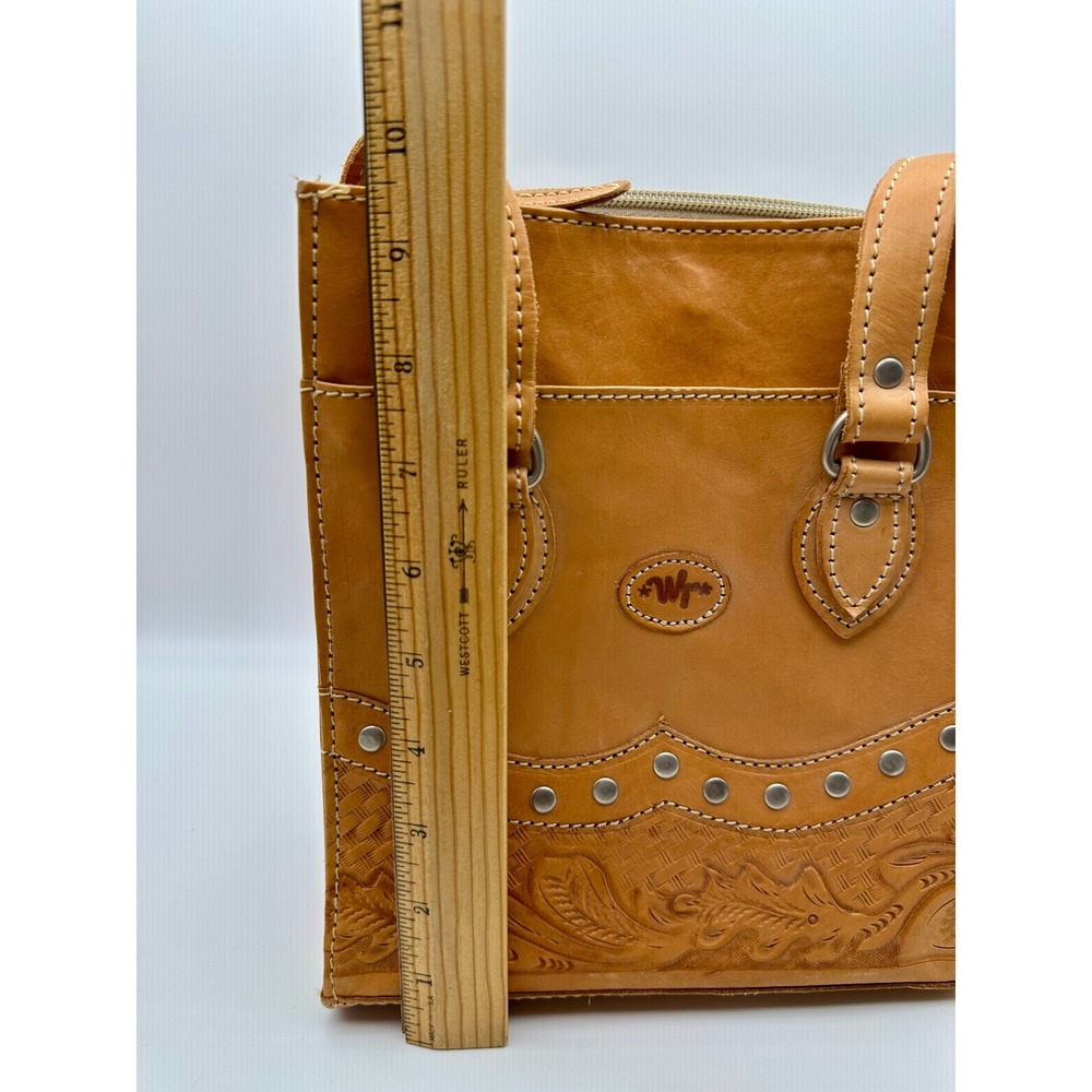 NWOT American West Shoulder Bag Womens Veg Tan Tooled Leather Studded Y2K - Picture 6 of 8